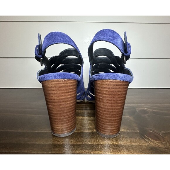 Via Spiga‎ Galore Swirl Strap Chunky Heel Sandals Blue Suede Women's SIZE 7 - Picture 3 of 9